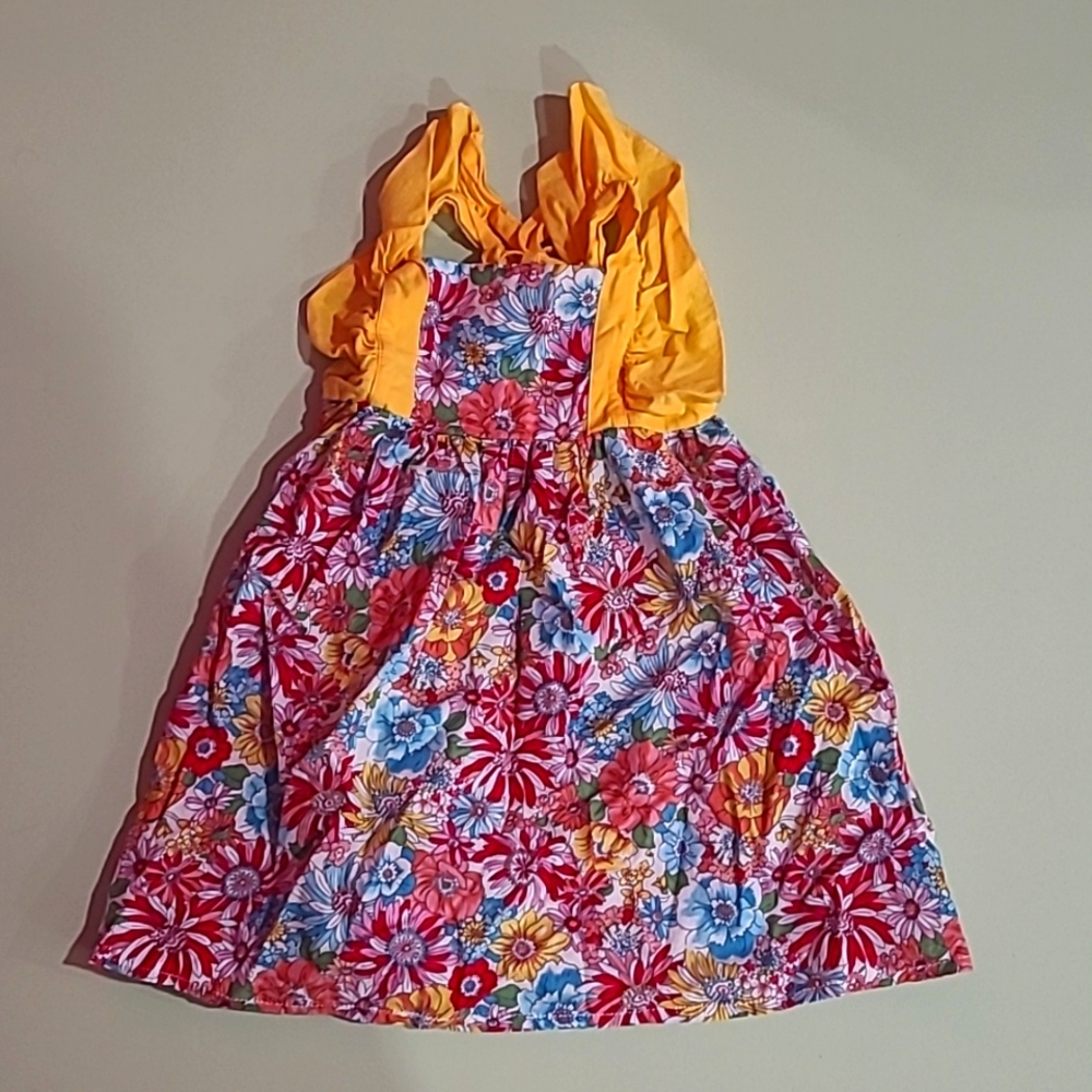 Beautiful size 12 month girls summer dress flowers and yellow ruffles